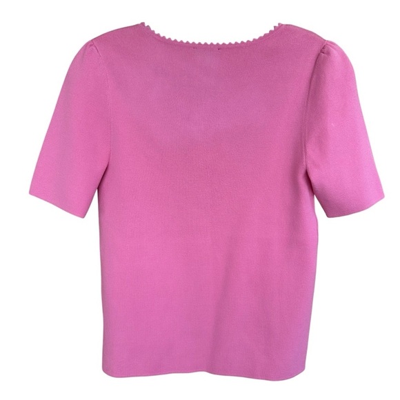 Talbots Round Neck Short Sleeve Knit Jersey Pink Top, PS - Picture 5 of 8
